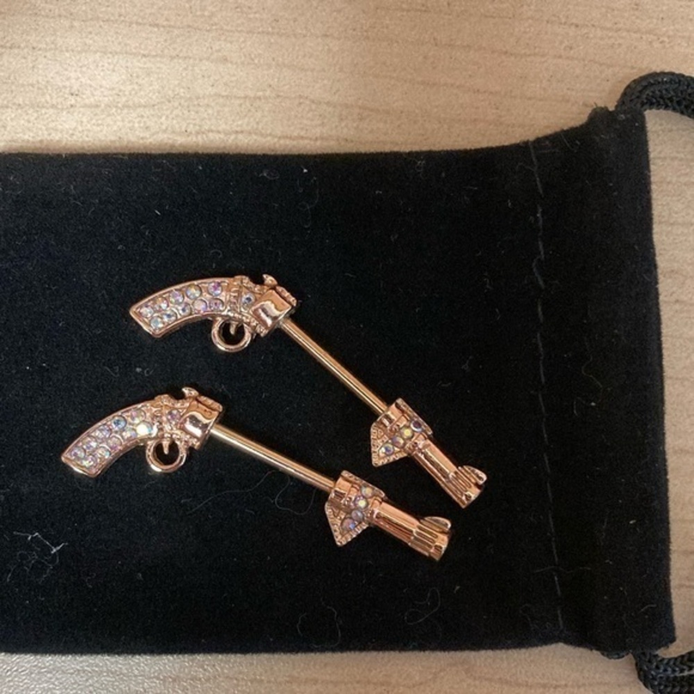 Elegant Gold and Multicolor Pistol Earrings
